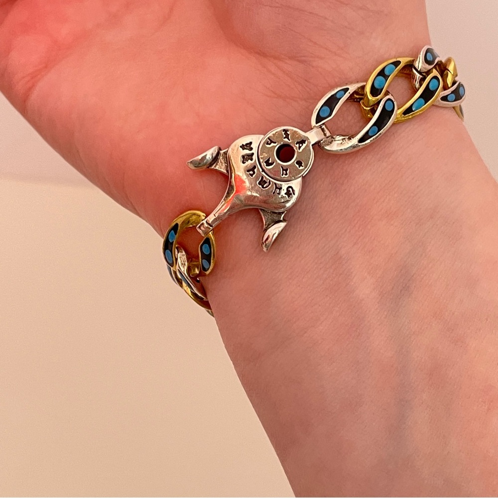 Vintage Chinese STERLING SILVER Gold Plated Turquoise Unique Whimsical Bracelet - Picture 15 of 16